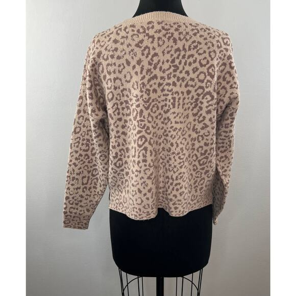 JOIE Beige Brown S Knit Sweater Leopard Print Crew Neck Long Sleeve Pullover - Picture 6 of 9